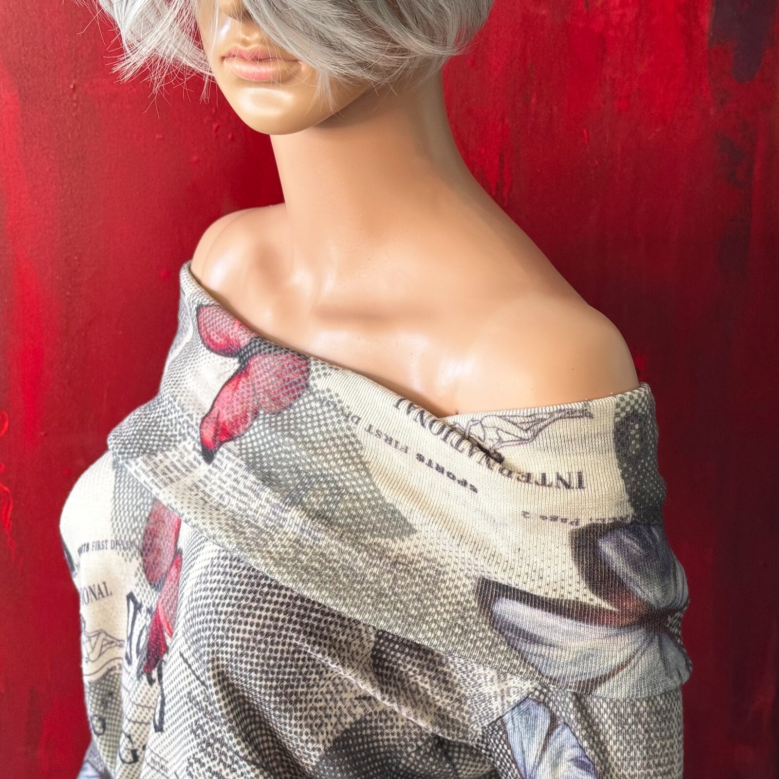 JOHN GALLIANO 2000s Gazette Newspaper Butterfly wool stretch dress print size M
