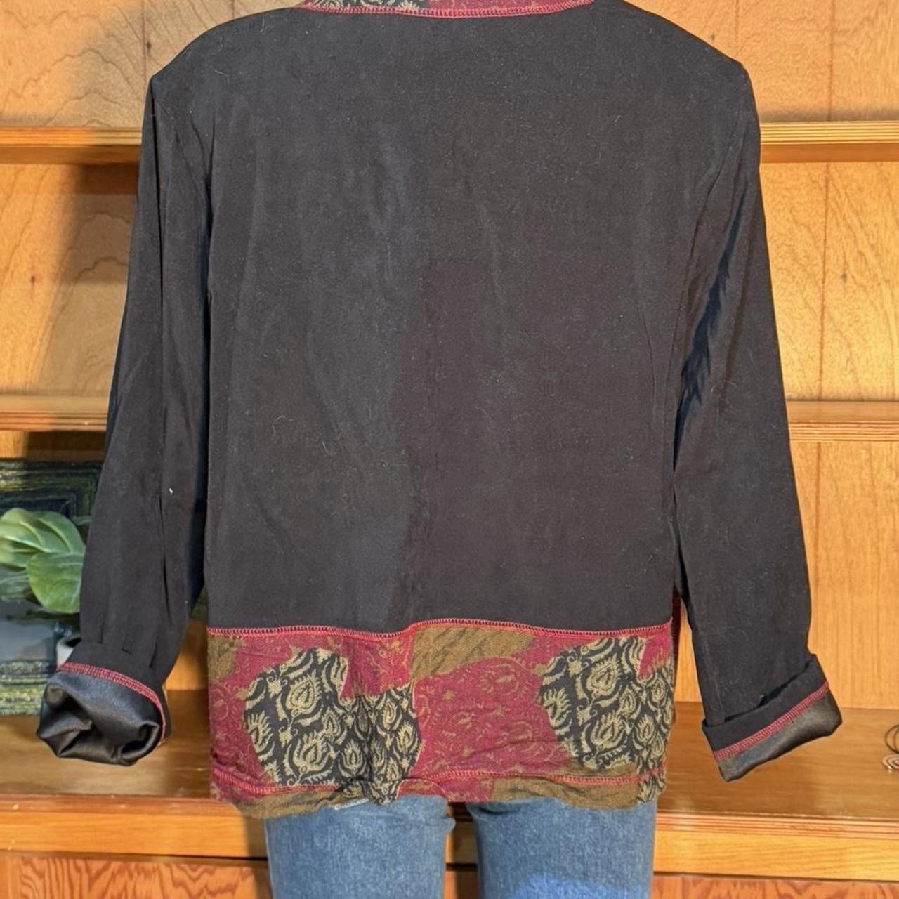 Vintage 90’s C.M. Shapes Patchwork Boho Jacket Top Women’s Artsy Button Front