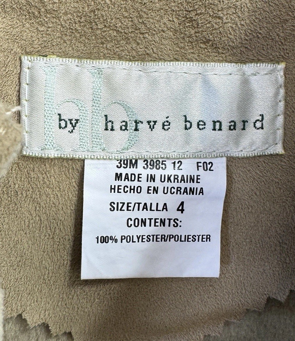 VTG Harve Benard Faux Suede Long Jacket Tan Brown Size 4 Western Open Front