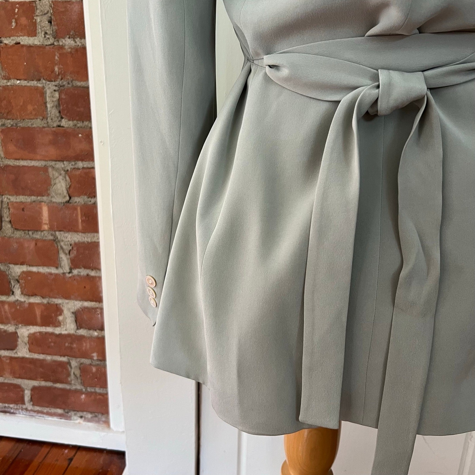 Vintage 90s Rena Rowan Silk Belted Blazer Gray Longline Jacket 4