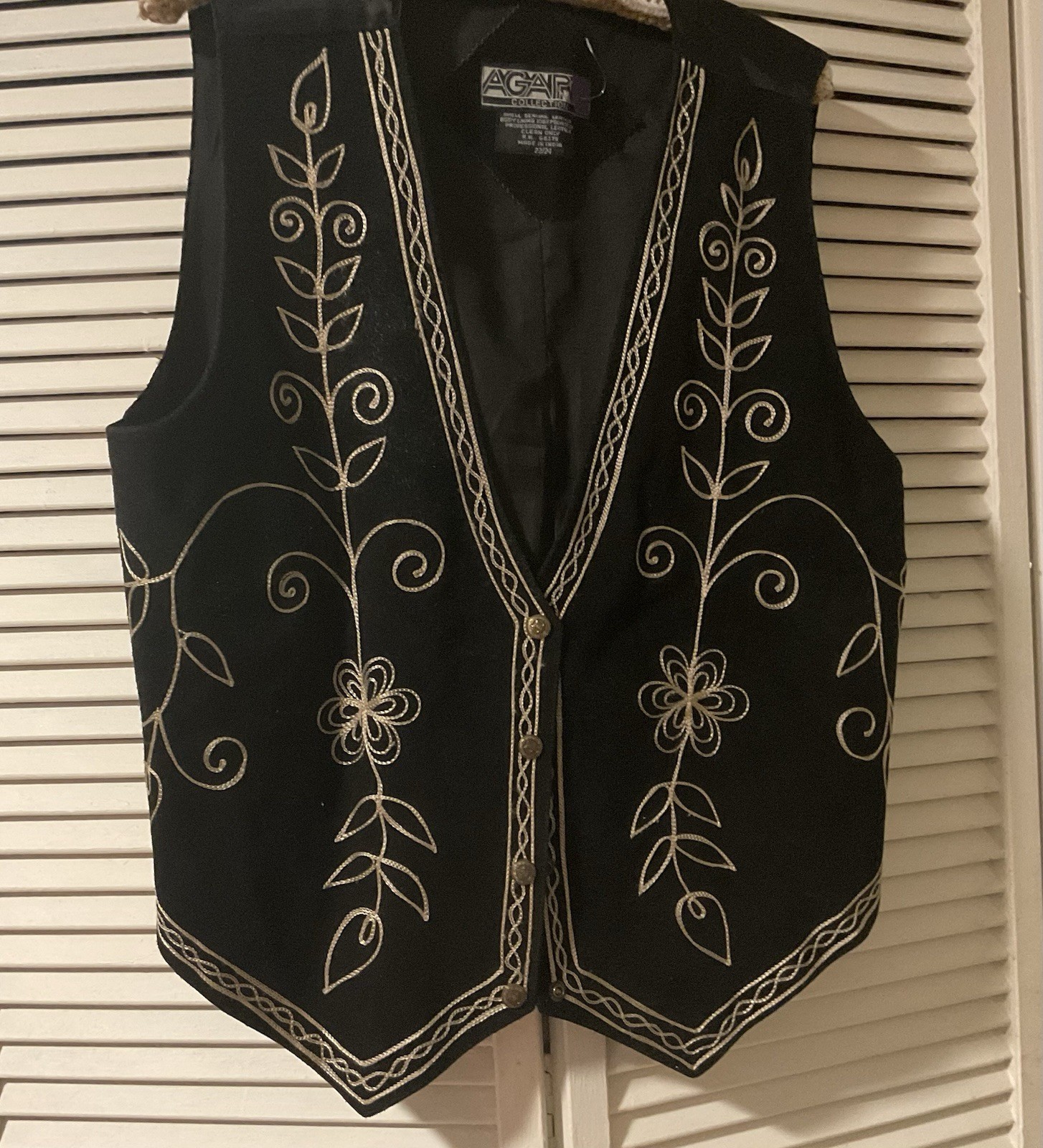 Vintage Plus Size 22-24 Black Leather Vest With Embellishing Boho AGAPO