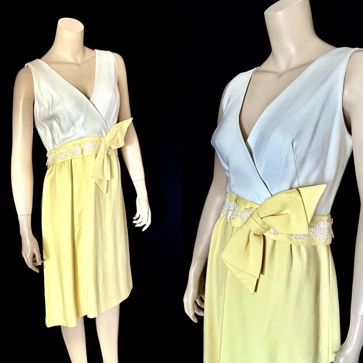 Adorable 1950s Jr. Theme NY Day Dress, Sunny Lemon Yellow & White, Medium, As Is