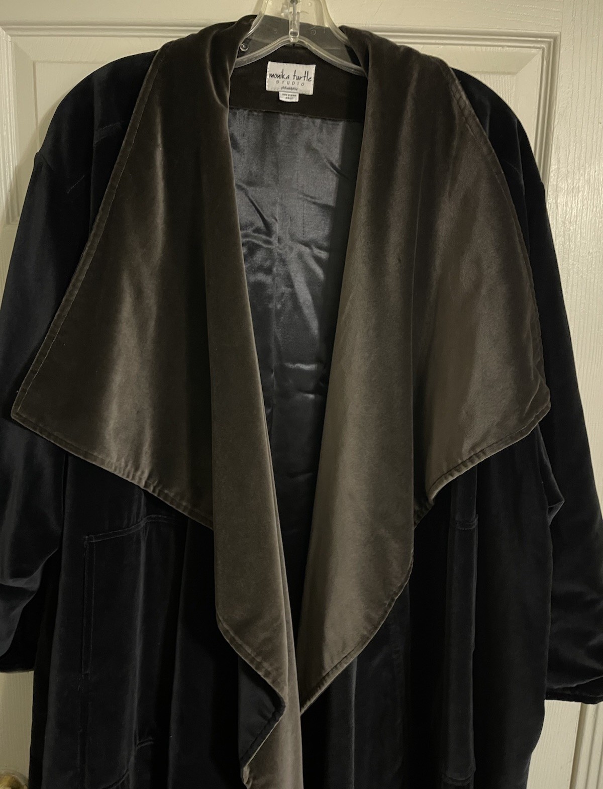 Vtg 1990s Monika Turtle Velvet Coat Women’s Plus Sz 1X 2X Black Open Front