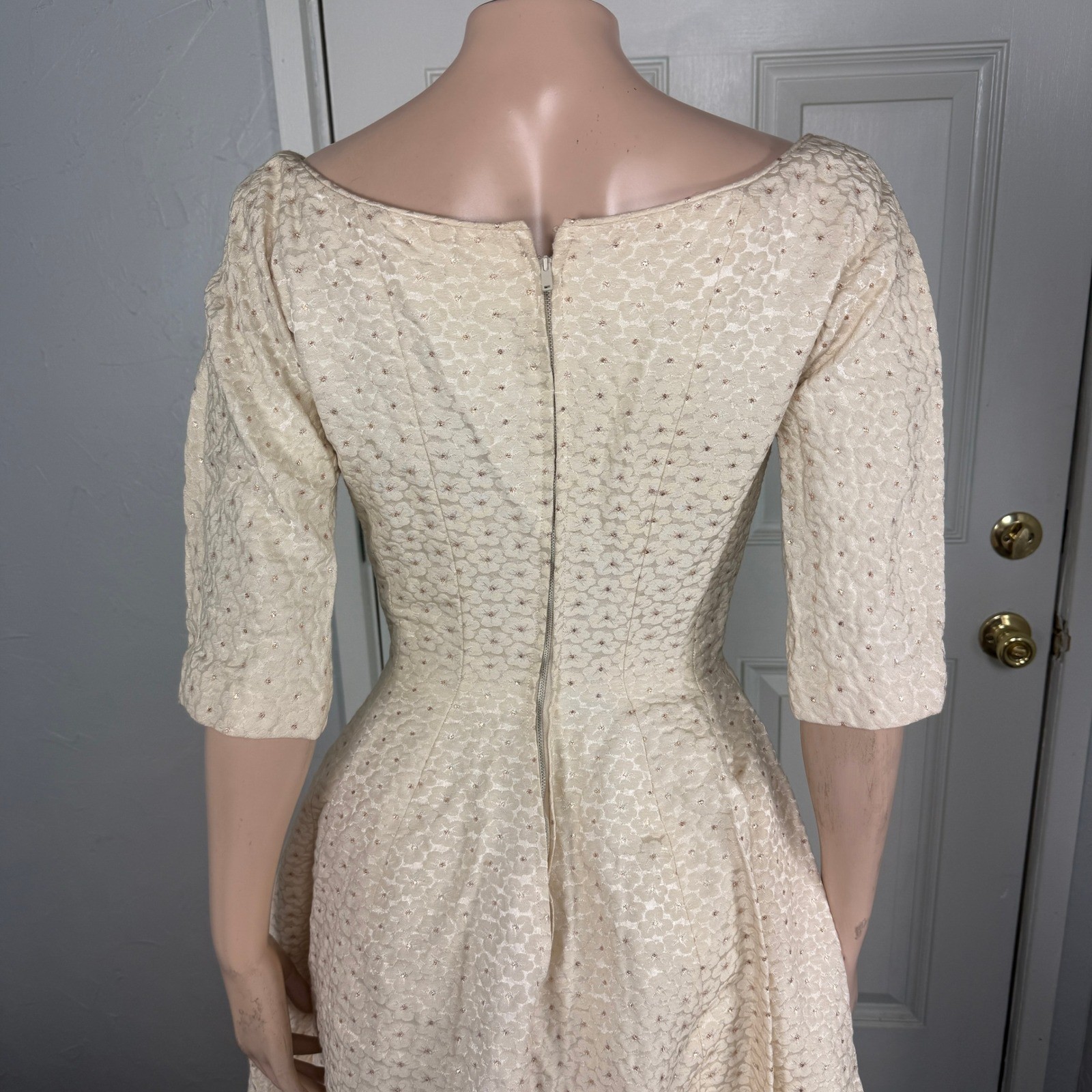 Vintage 50s 60s Gigi Young Women’s Dress Party Formal Evening Metallic Floral I8