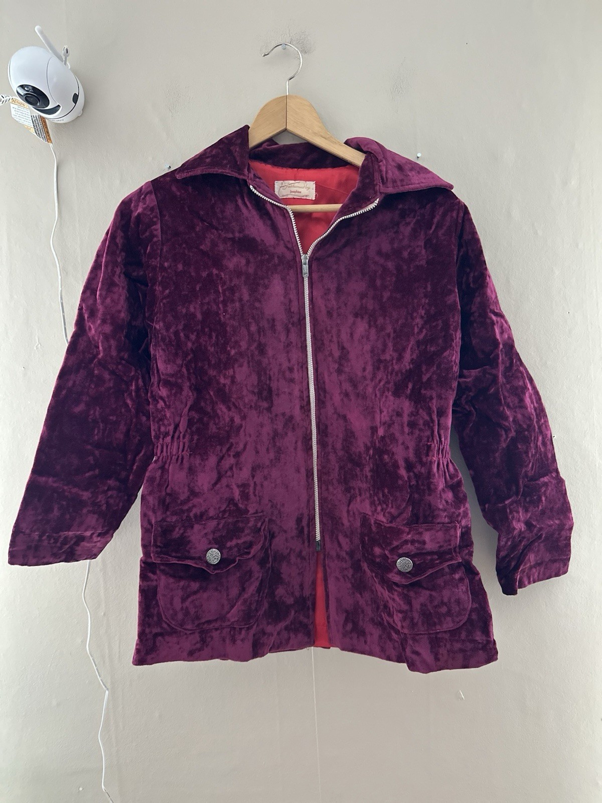 VTG Velvet Jacket S/M Handmade Pockets Zip Up Collared Purple Academia Y2K
