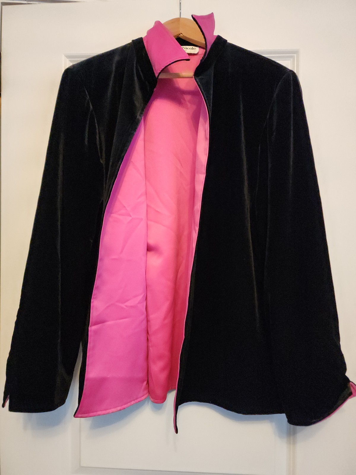 VINTAGE Ronnie Nicole Black VELVET Hot Pink Lining Blazer XL Bold Luxury Chic
