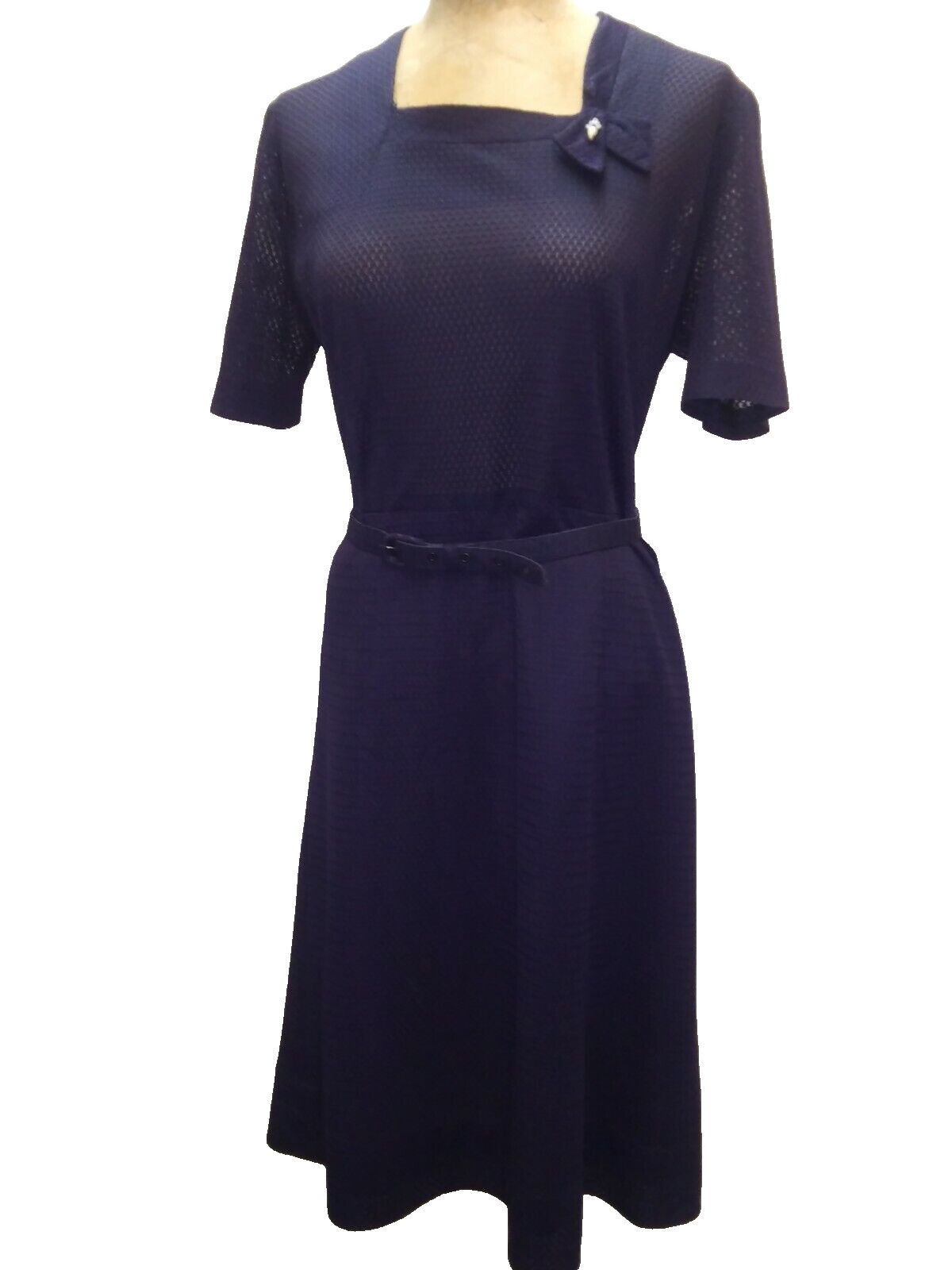 Vintage 1950’s Dark Blue Textured Rayon Dress & Jacket by Mendel Medium