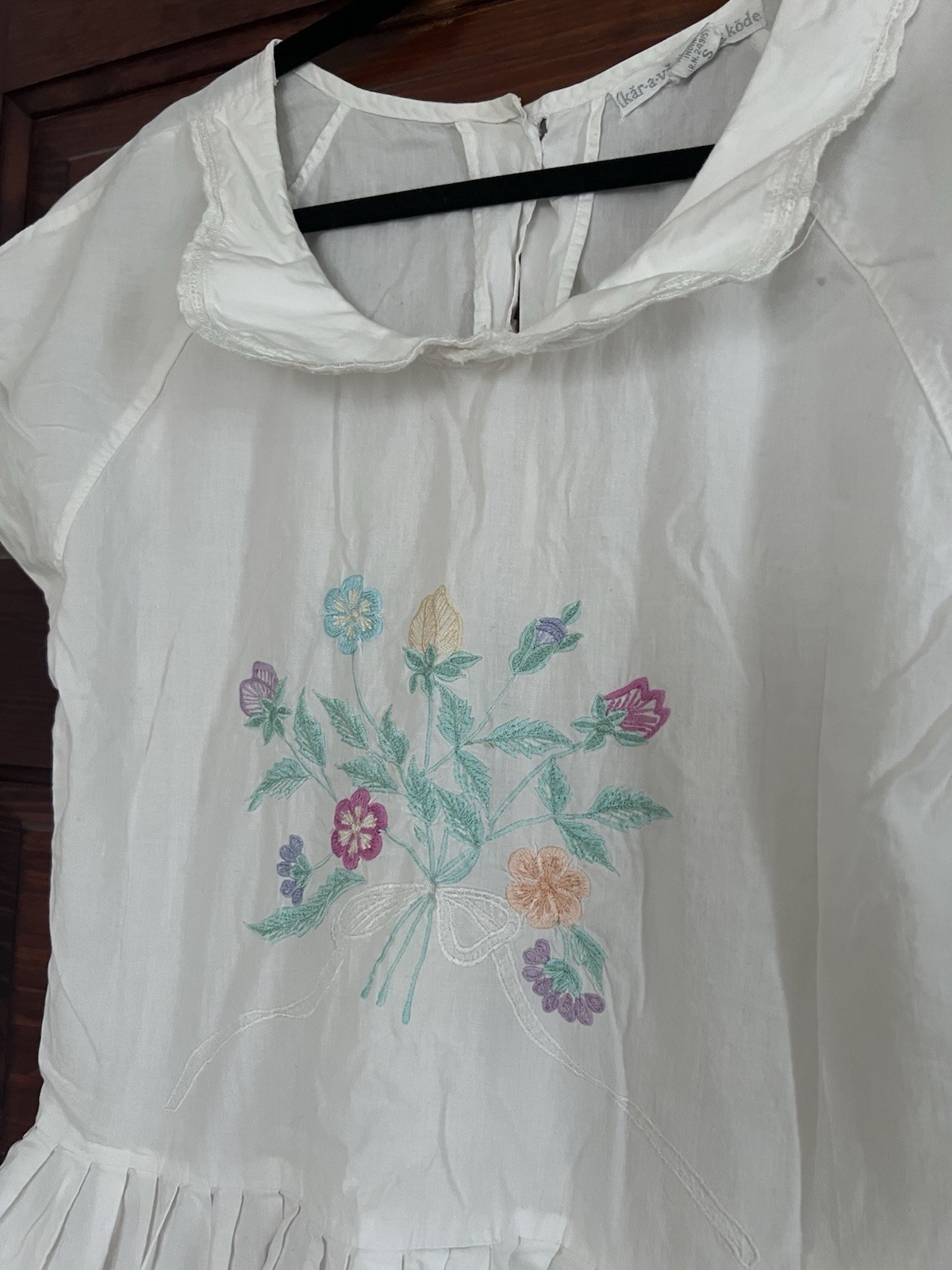 Vintage ‘karavan Dress Kode’ 100% Cotton With Floral Embroidery And Pockets