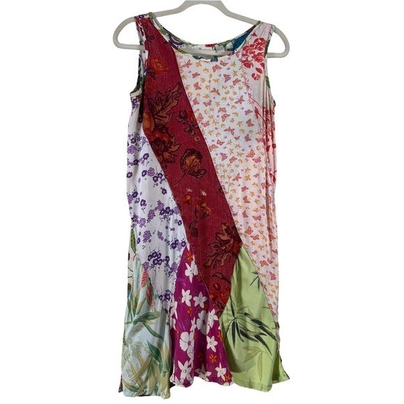 Sacred Threads Vintage Patchwork Rayon Dress Boho Cottagecore Small