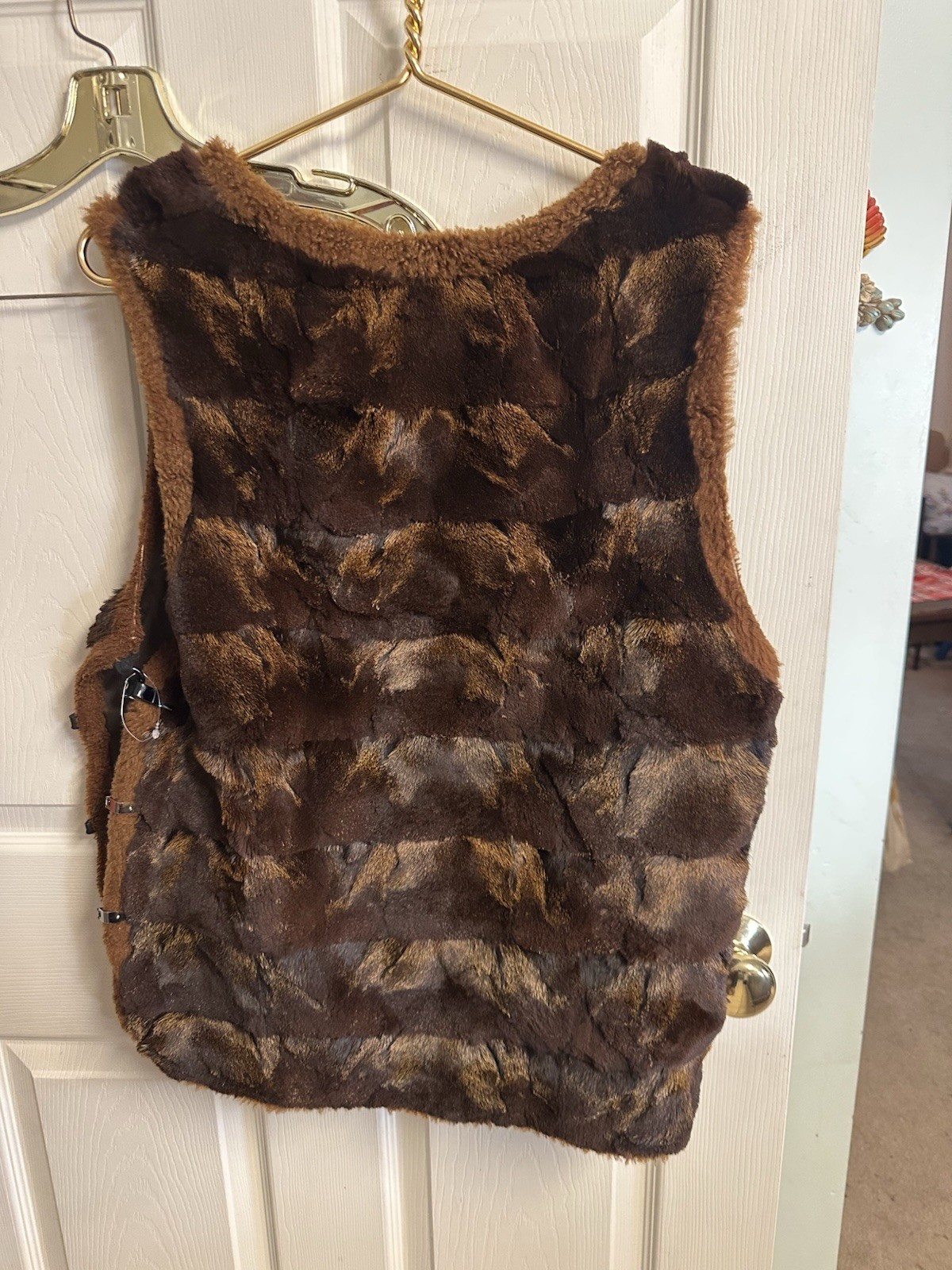 Vintage Autumn Haze Brand Emba Natural Brown Mink Fur Vest Pockets L/XL