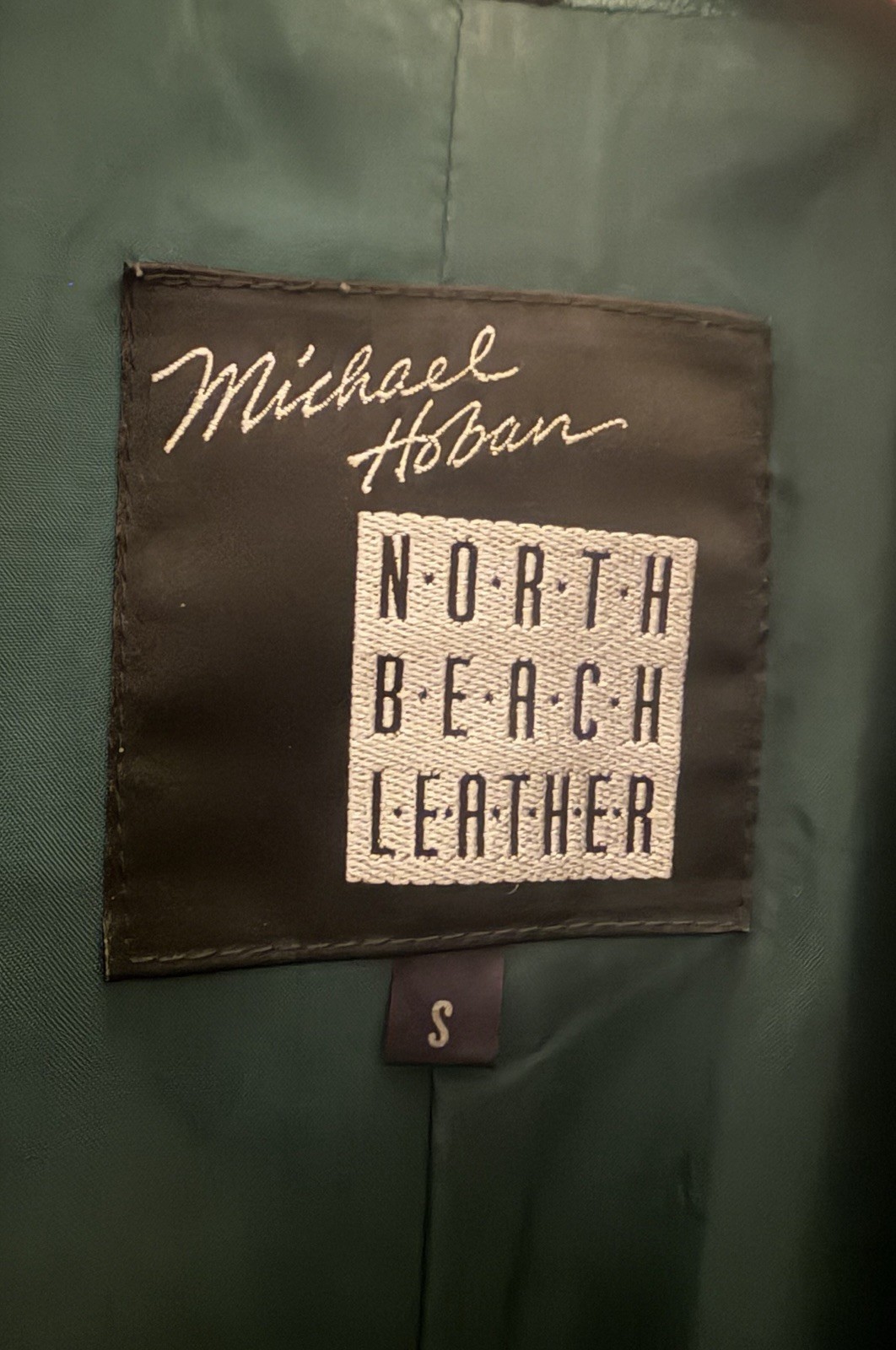 VTG Michael Hoban North Beach Green Leather Dress Front Zip S 2