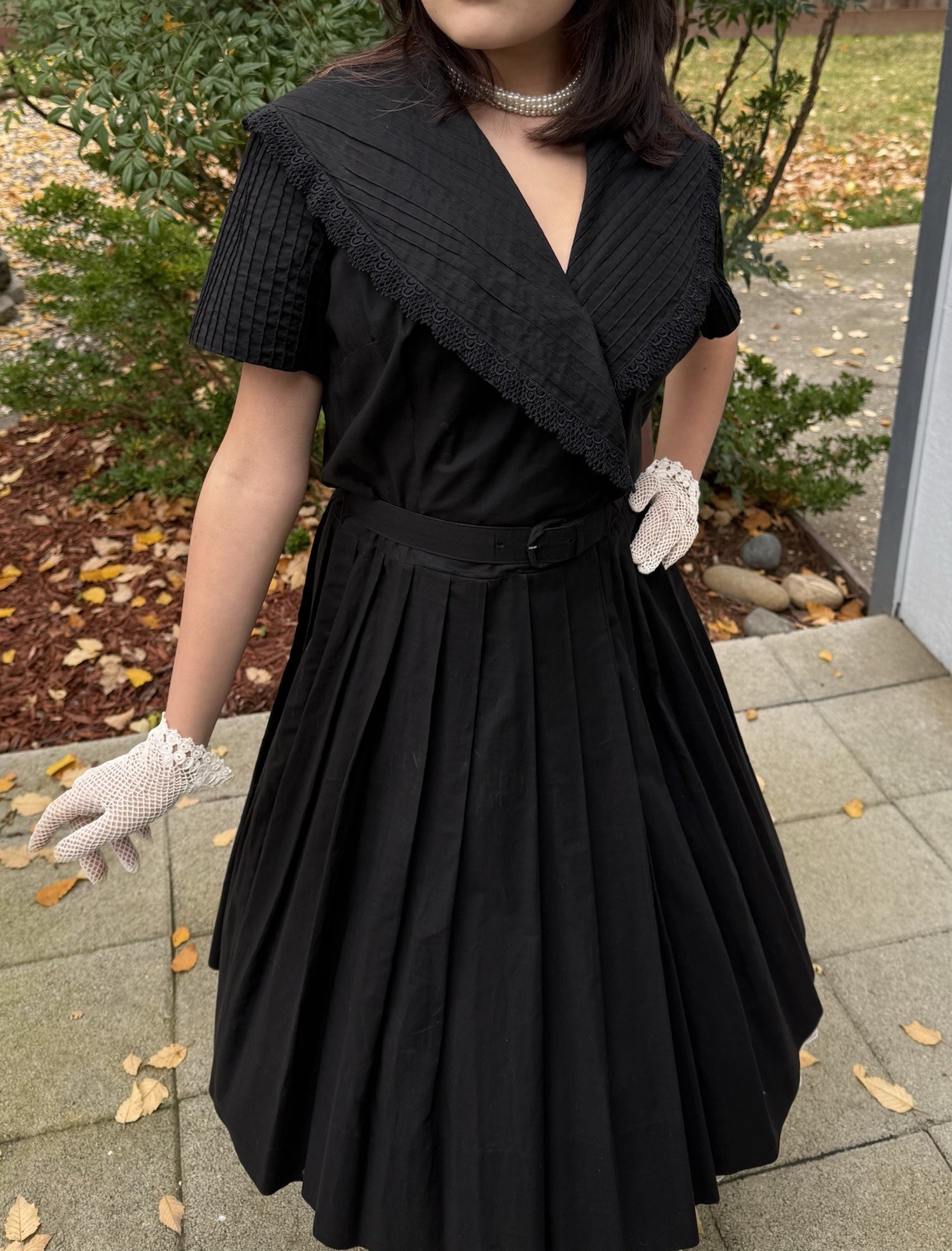 Vintage 1950s DRESS Pleated Cotton Frock Full Skirt Retro Rockabilly Small