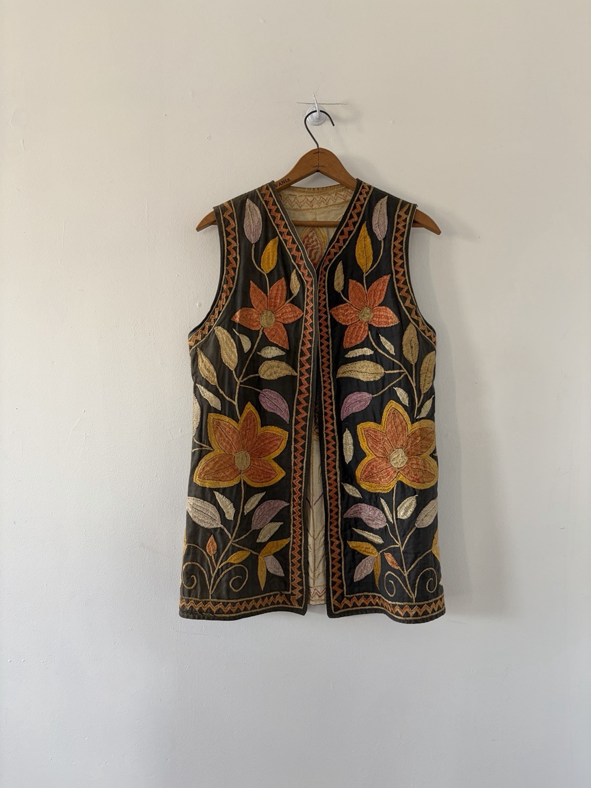 Vintage 1960s Afghan Heavily Hand Embroidered Vest Colorful Floral Hippie Boho