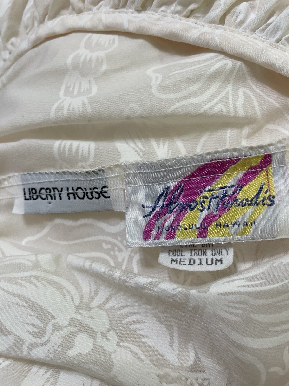 Vintage Liberty House Almost Paradis Cream/Ivory V-Neck Dress Muu Muu Size M