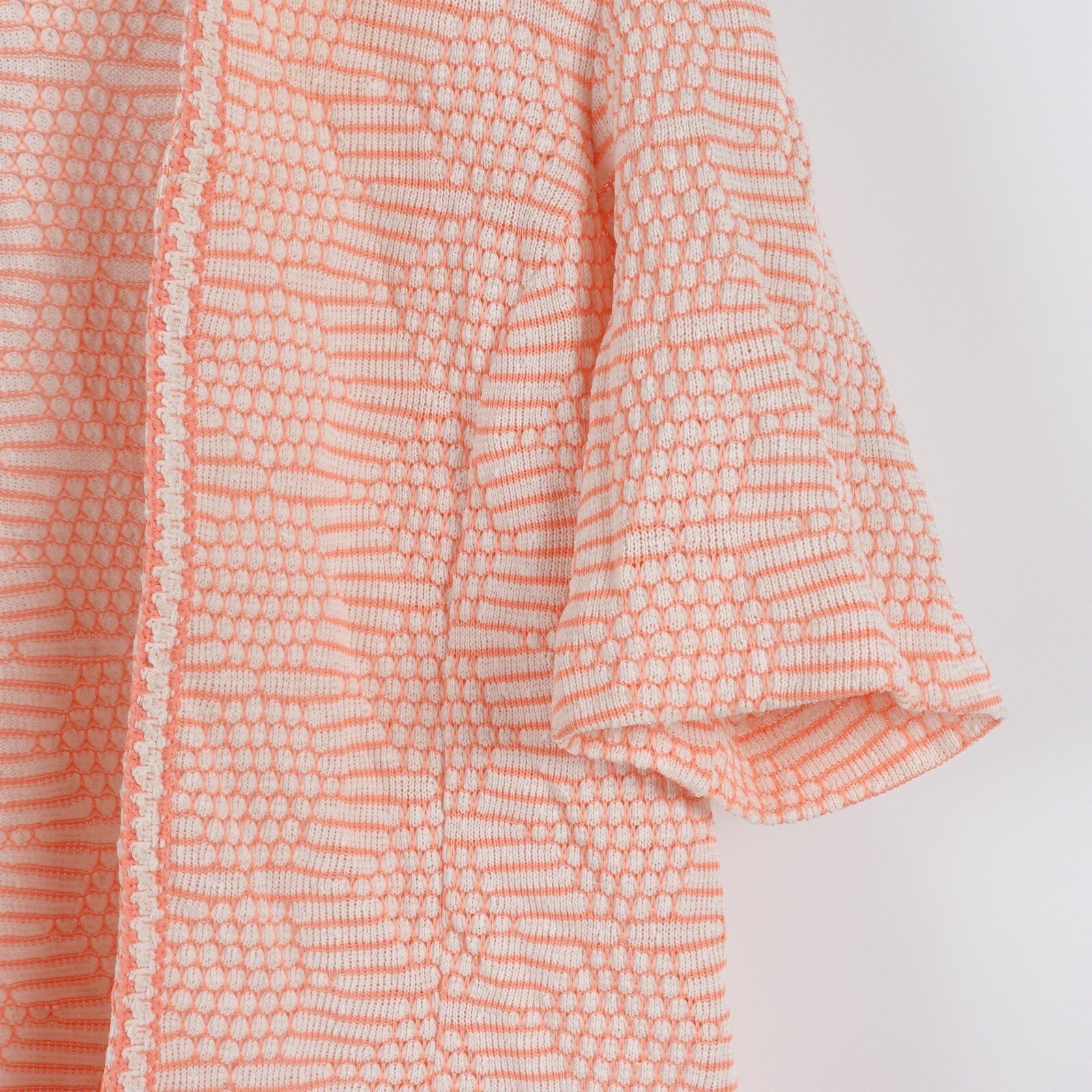 Vintage 70s Knit Short Sleeve Cardigan Nelly Don Stoner Square Medium Coral
