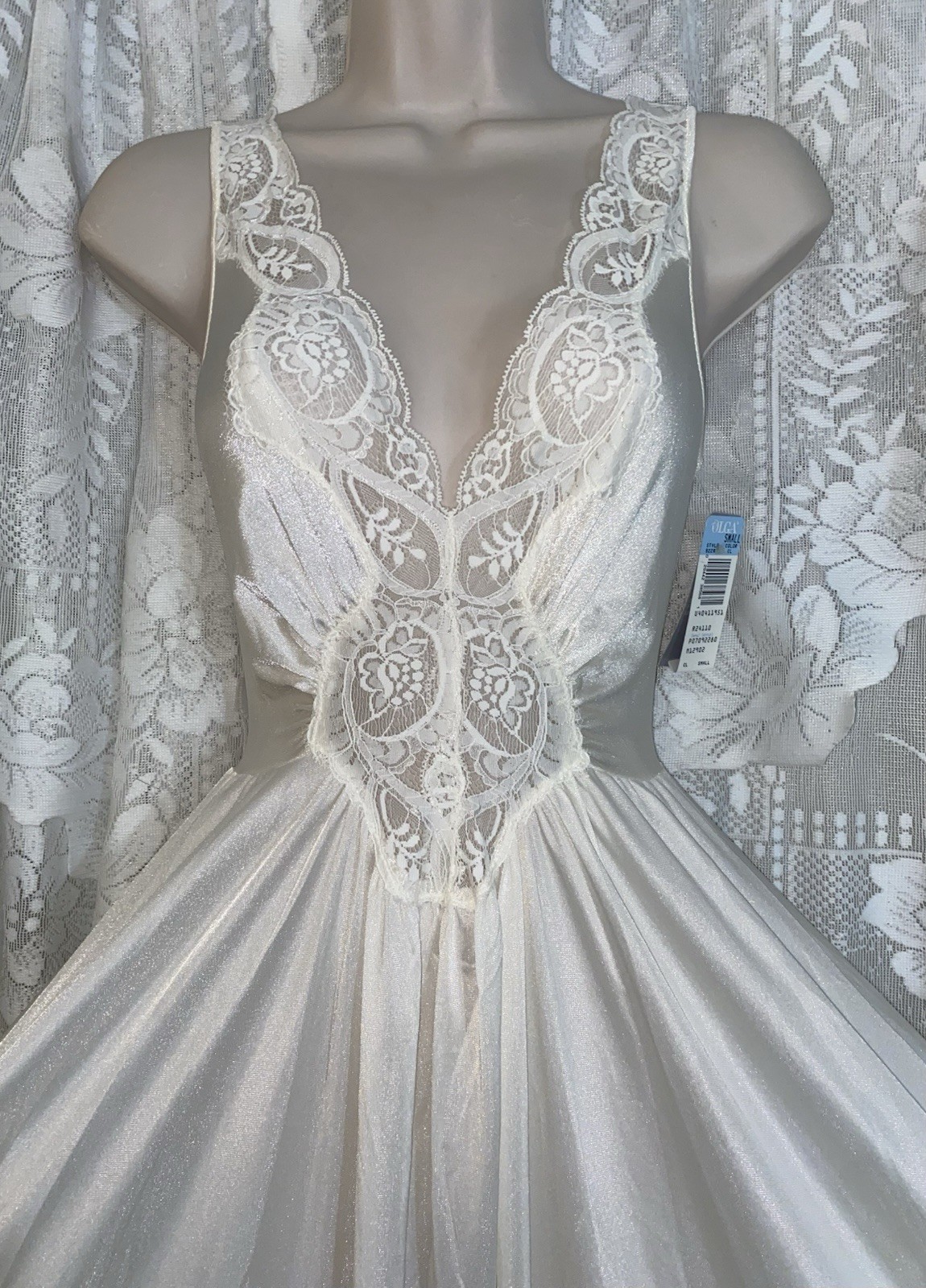 VTG NWT S OLGA Bridal IVORY Classic FULL Swp Nylon Nightgown Negligee Gown 92280