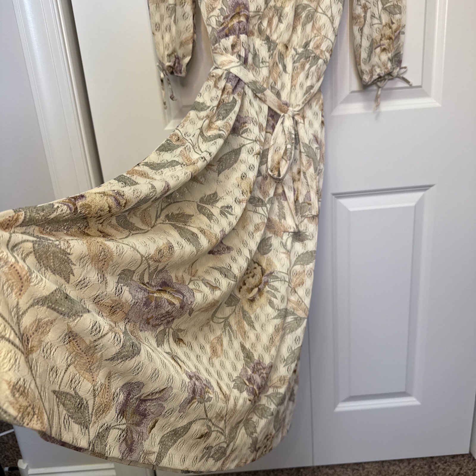 Vintage 70s Jerrie Lurie Floral Maxi Dress Cream Pink Boho Cottage Core Garden