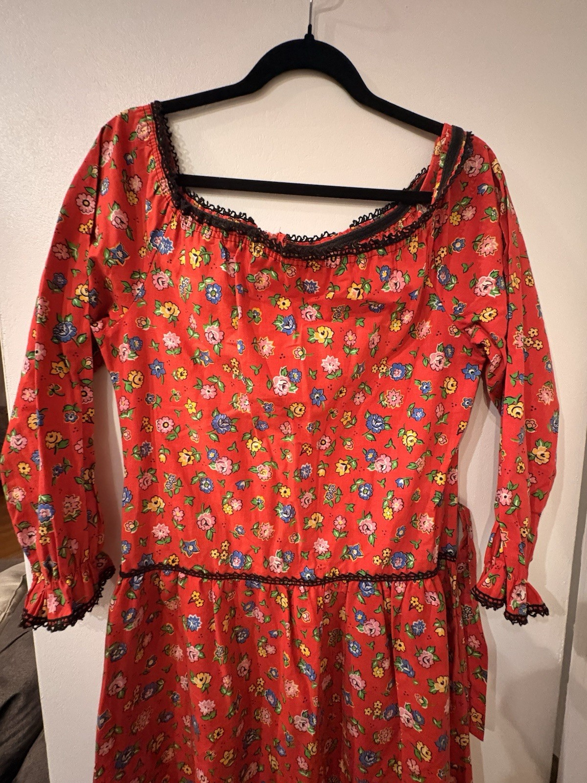 Vintage Dutchess Dress Petite Red Floral Prairie Cottagecore Boho USA Women’s S