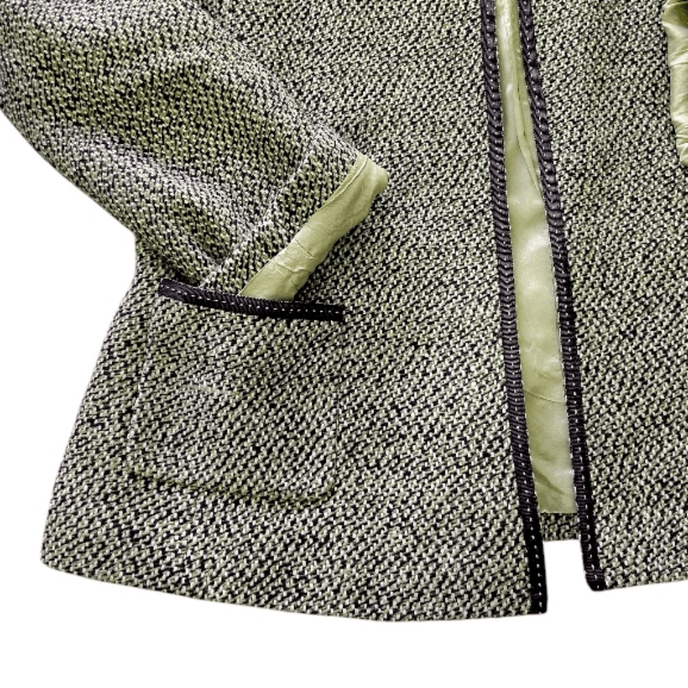 VTG Tahari Green Black Herringbone Tweed Open Front Blazer Plussize 18
