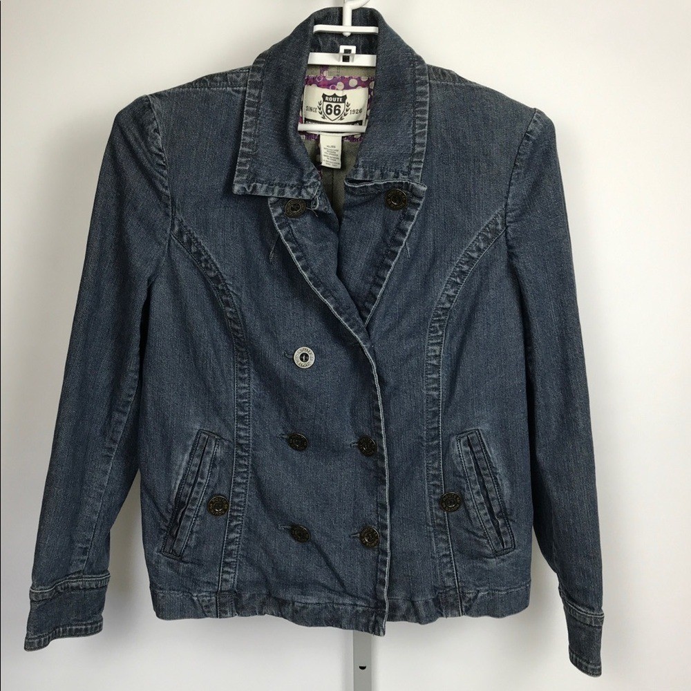 Route 66 Double Breasted Blue Jean Jacket Size XL