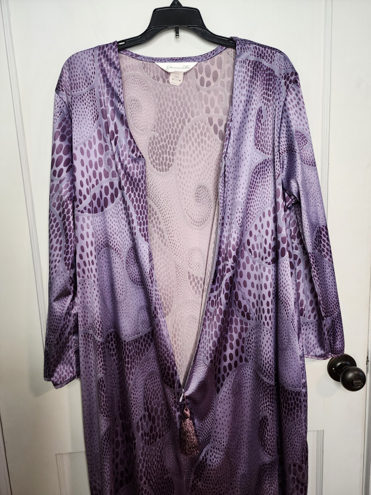 Vtg 80s Womens Diamond Tea Robe Kaftan House Coat Dress Medium Purple Dot Swirl