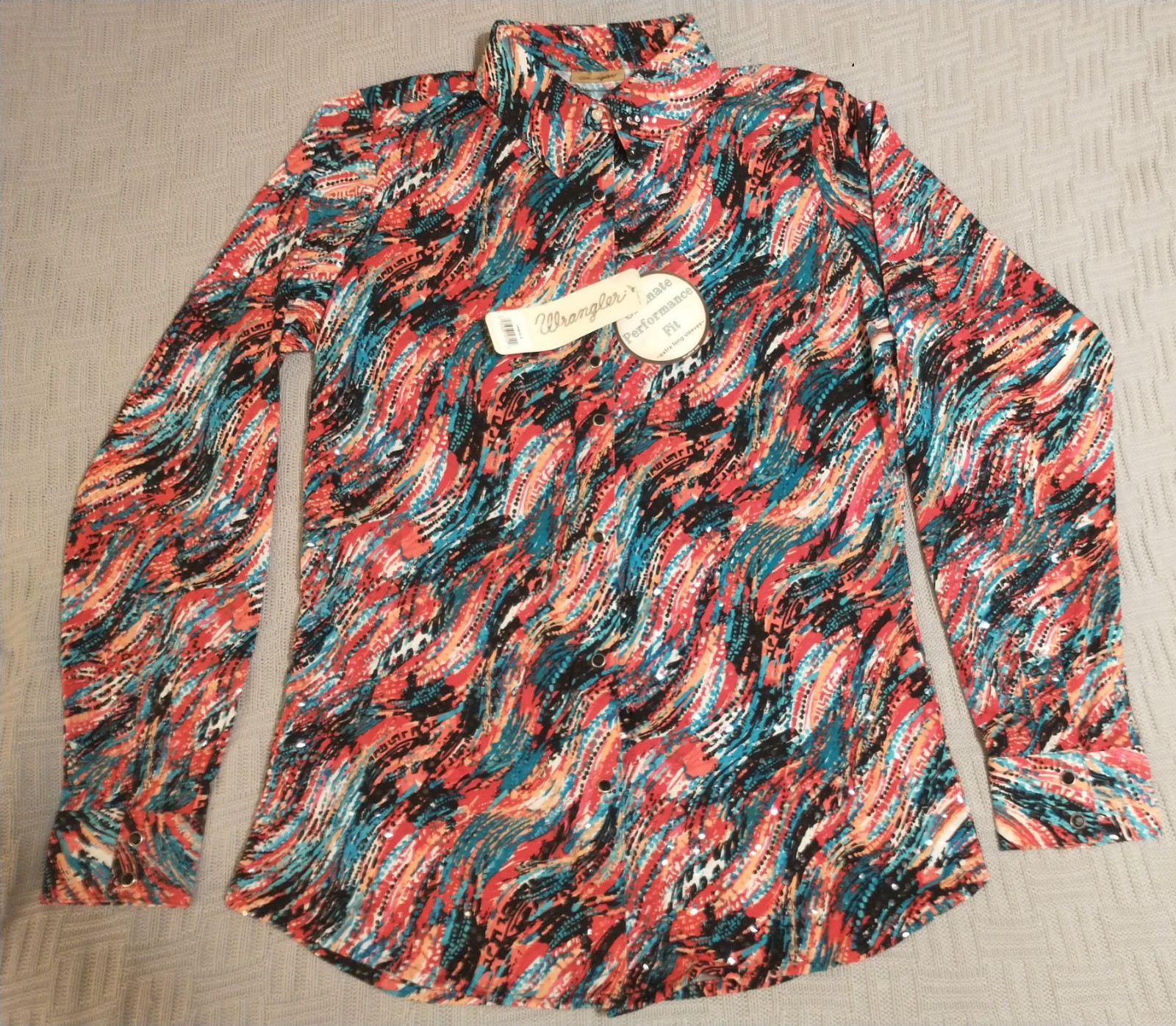 Wrangler Western Pearl Snap Shirt Womens M Cowgirl Rodeo Retro Boho Vintage Y2K
