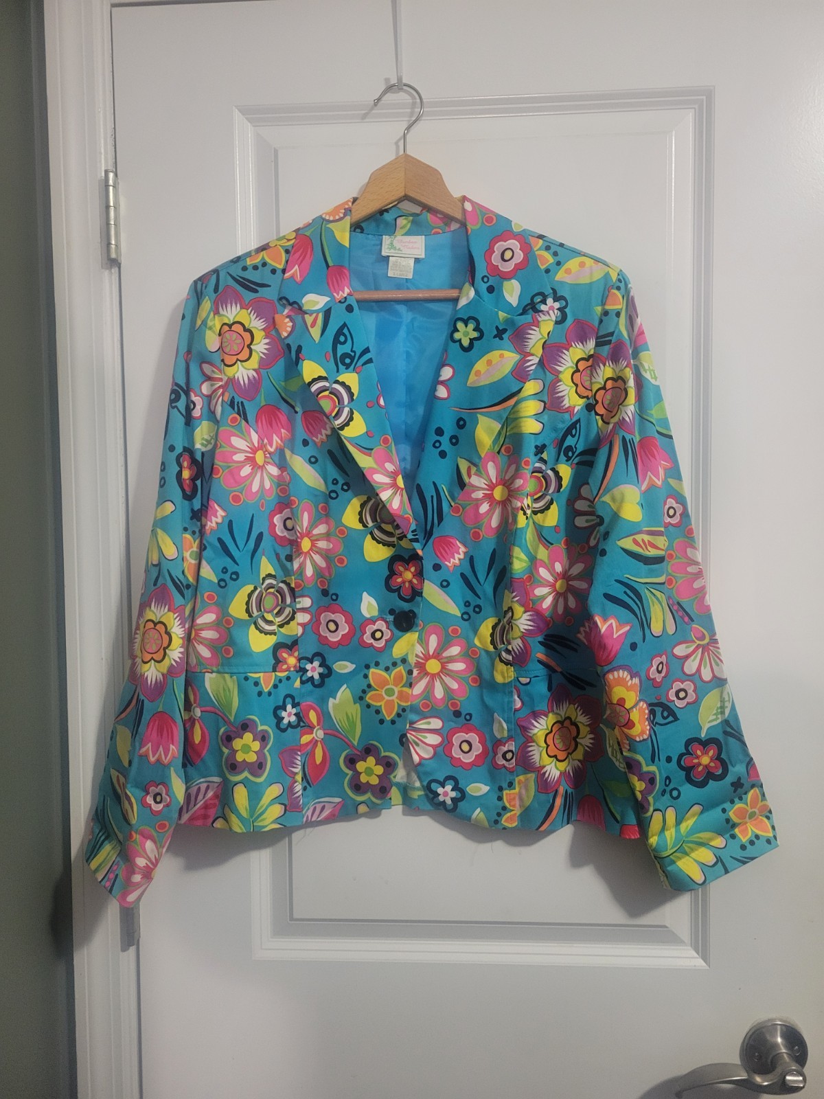 Vtg Bamboo Traders Blazer Vibrant Floral Print Women’s XL EUC