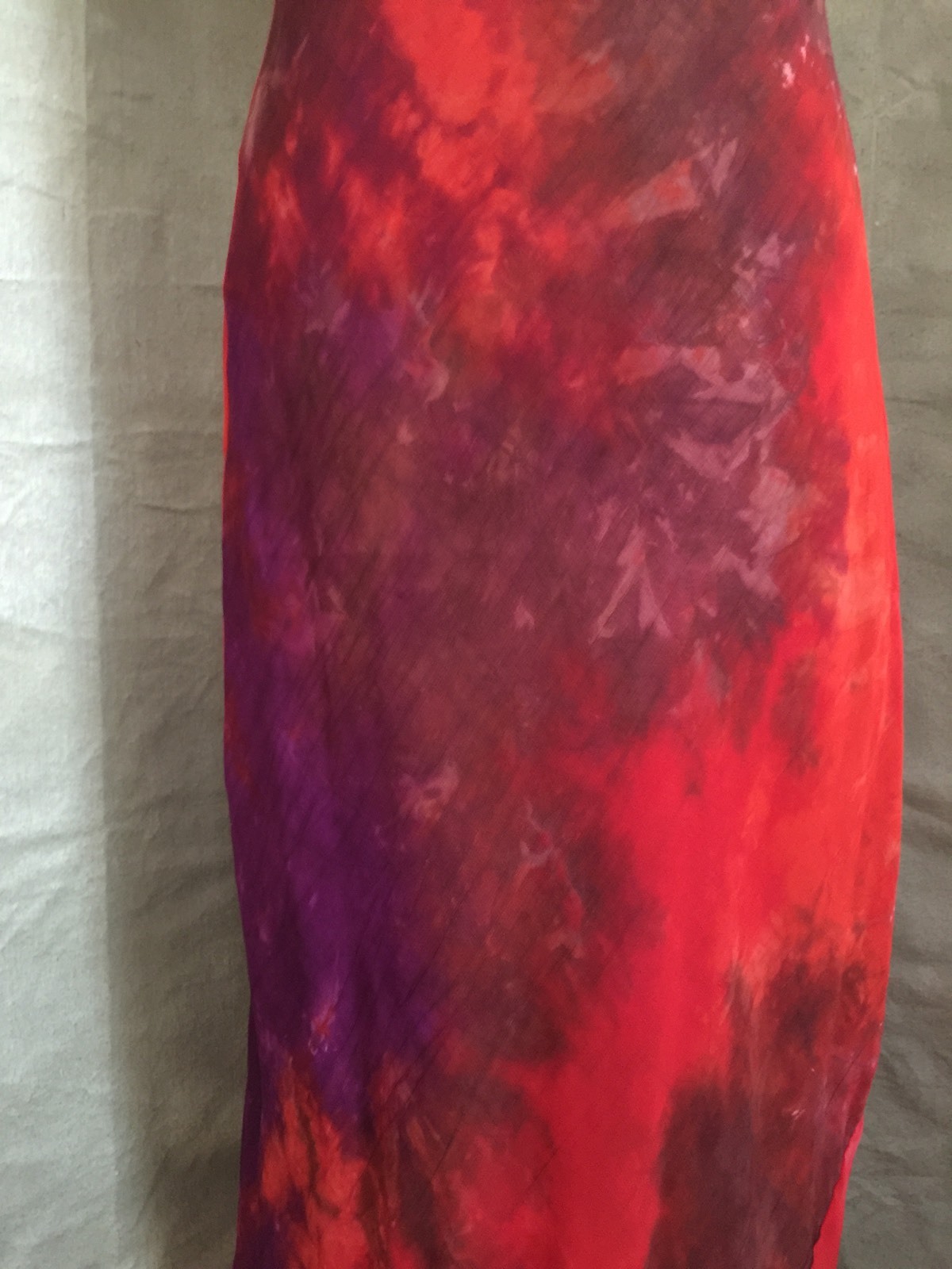 Vintage TIE DYE BIAS-CUT MAXI Tank Dress Red Purple RAYON Watercolor S 6 PHOOL