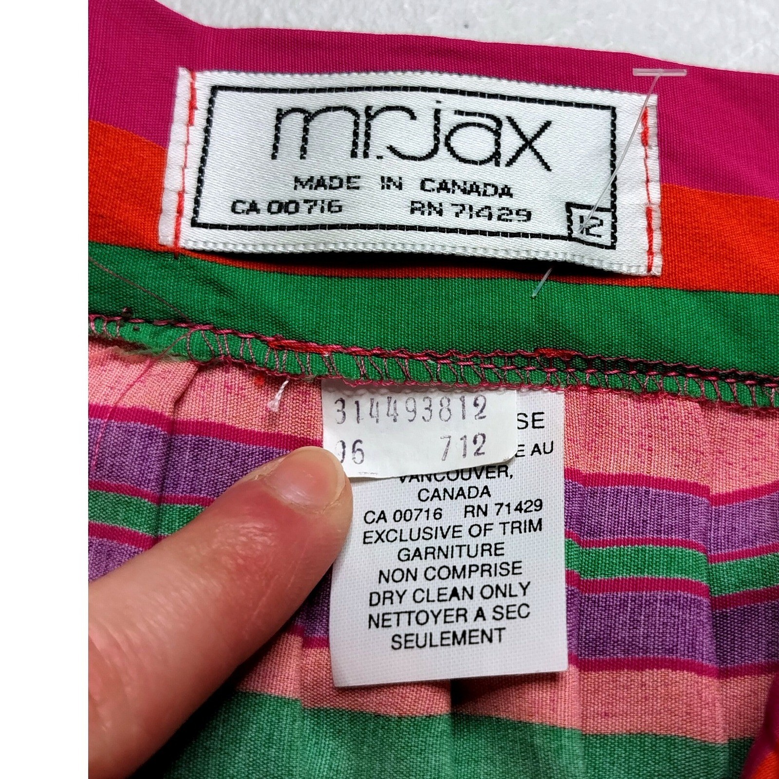 Vintage Pleated Skirt Mr. Jax Multi Colored Striped 80s Made in Canada
