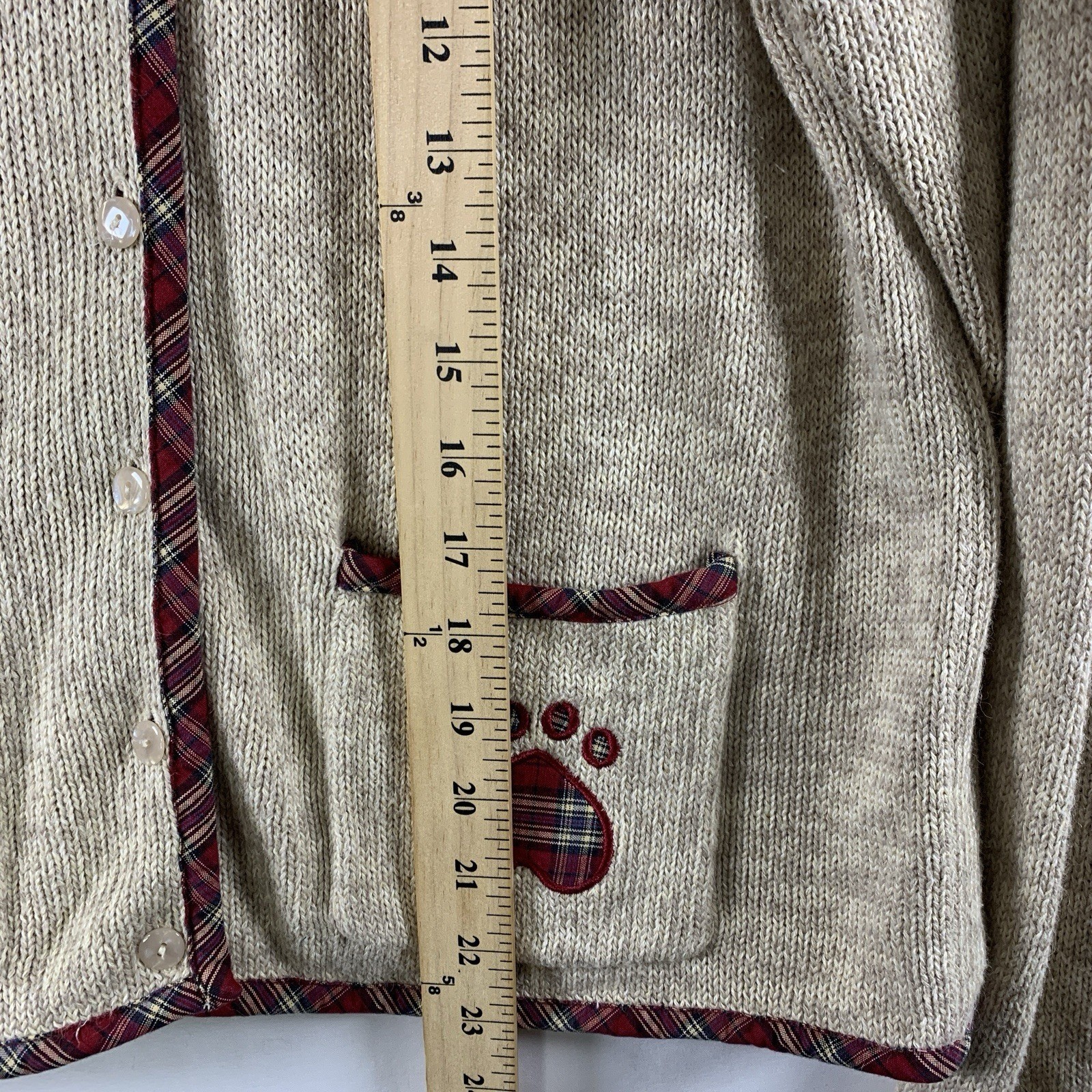 VTG Womens Cottage Novelty Dog Cardigan Sweater Size M Cotton Ramie Teacher