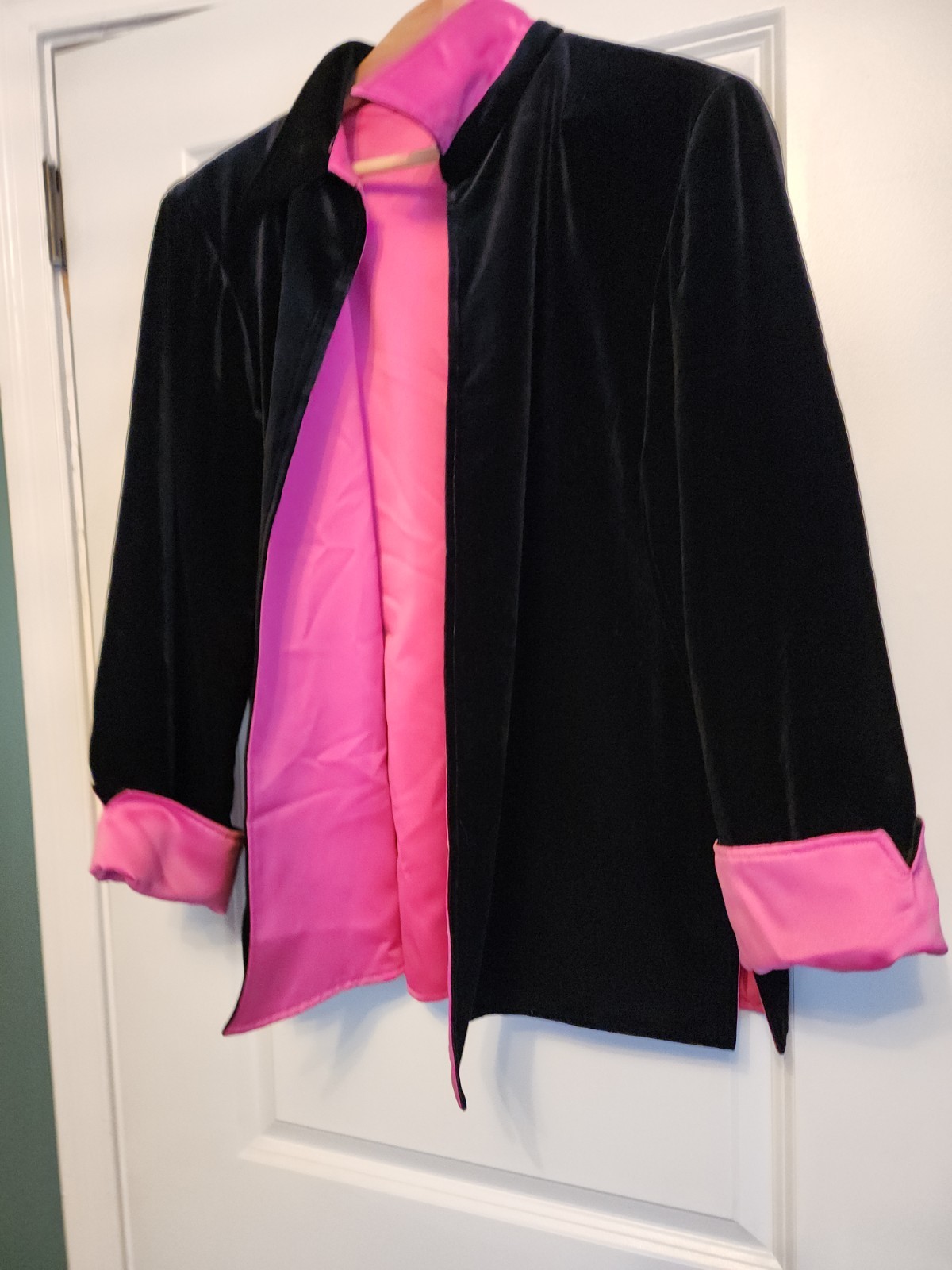 VINTAGE Ronnie Nicole Black VELVET Hot Pink Lining Blazer XL Bold Luxury Chic