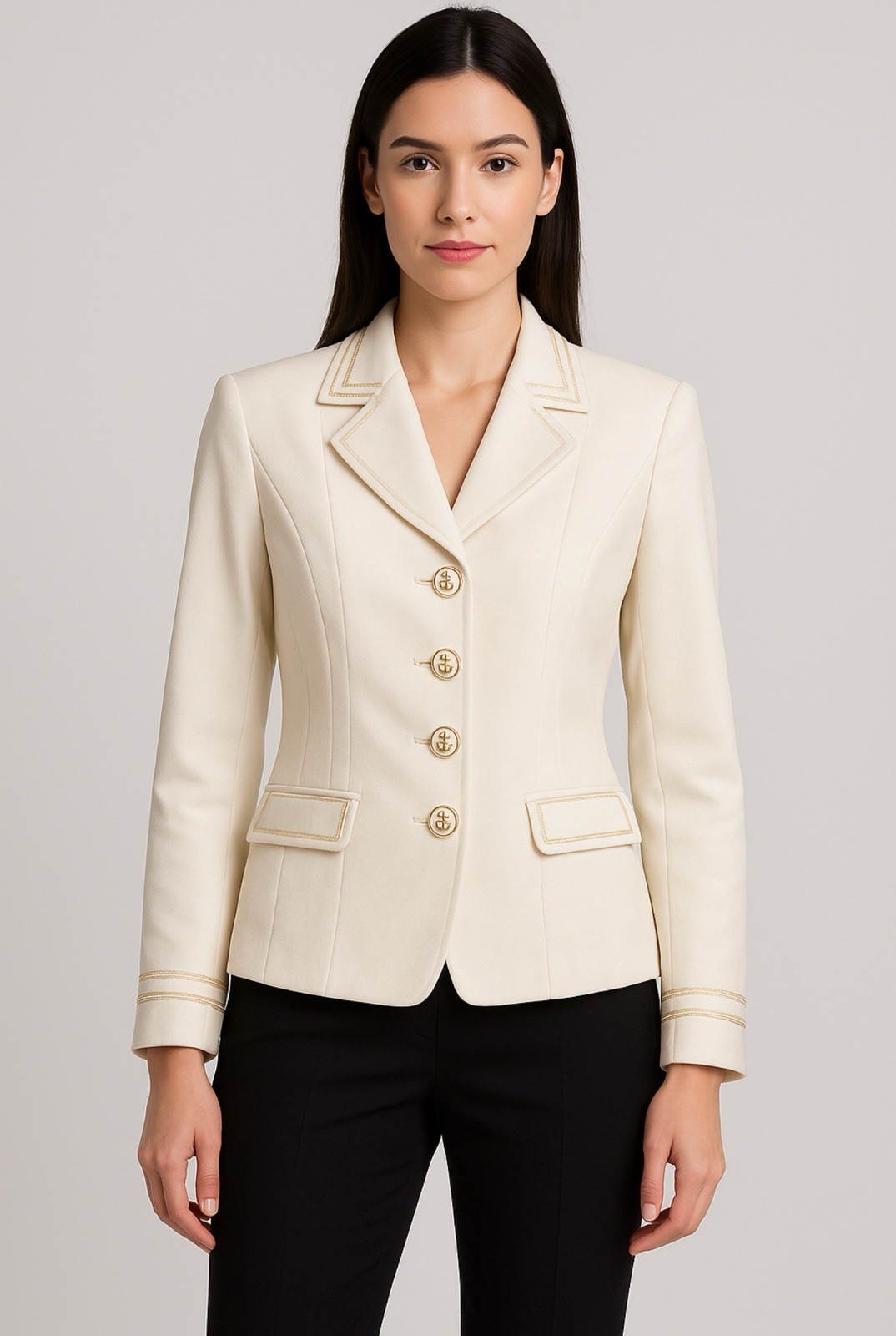 Dress Barn Sz 8 Nautical Blazer Cream Gold Embroidery Anchor Button Preppy Yacht