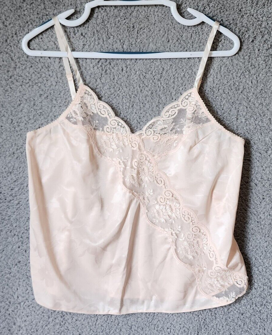 JC Penney Intimate Thoughts Adonna Camisole Top Satin/Lace Pink Floral 6490 Sz L