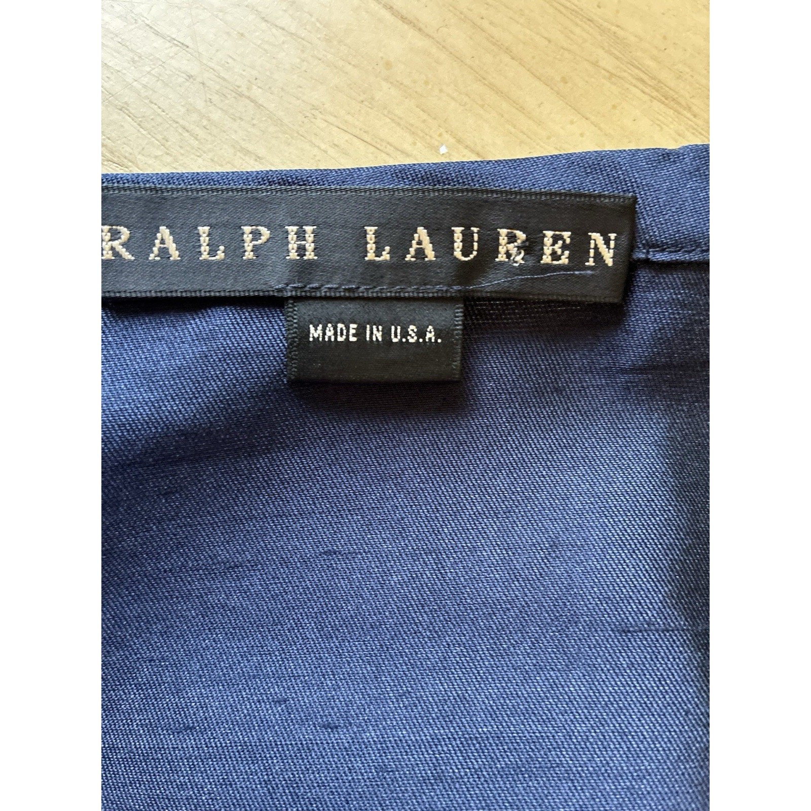 Vtg 90s Ralph Lauren Navy 100% Silk Dupioni Wrap Skirt USA UNITE Slubbed Silk 6