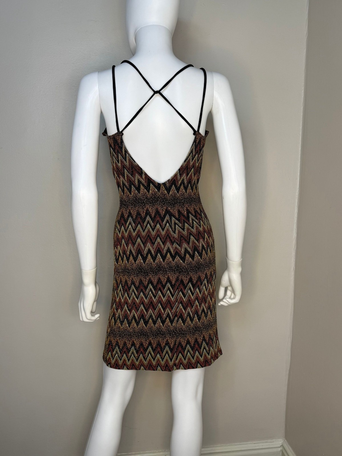 Vtg 1990s Y2K Party Dress Brown Black Sparkle Zig Zag 90s Sassy Sears Deadstock