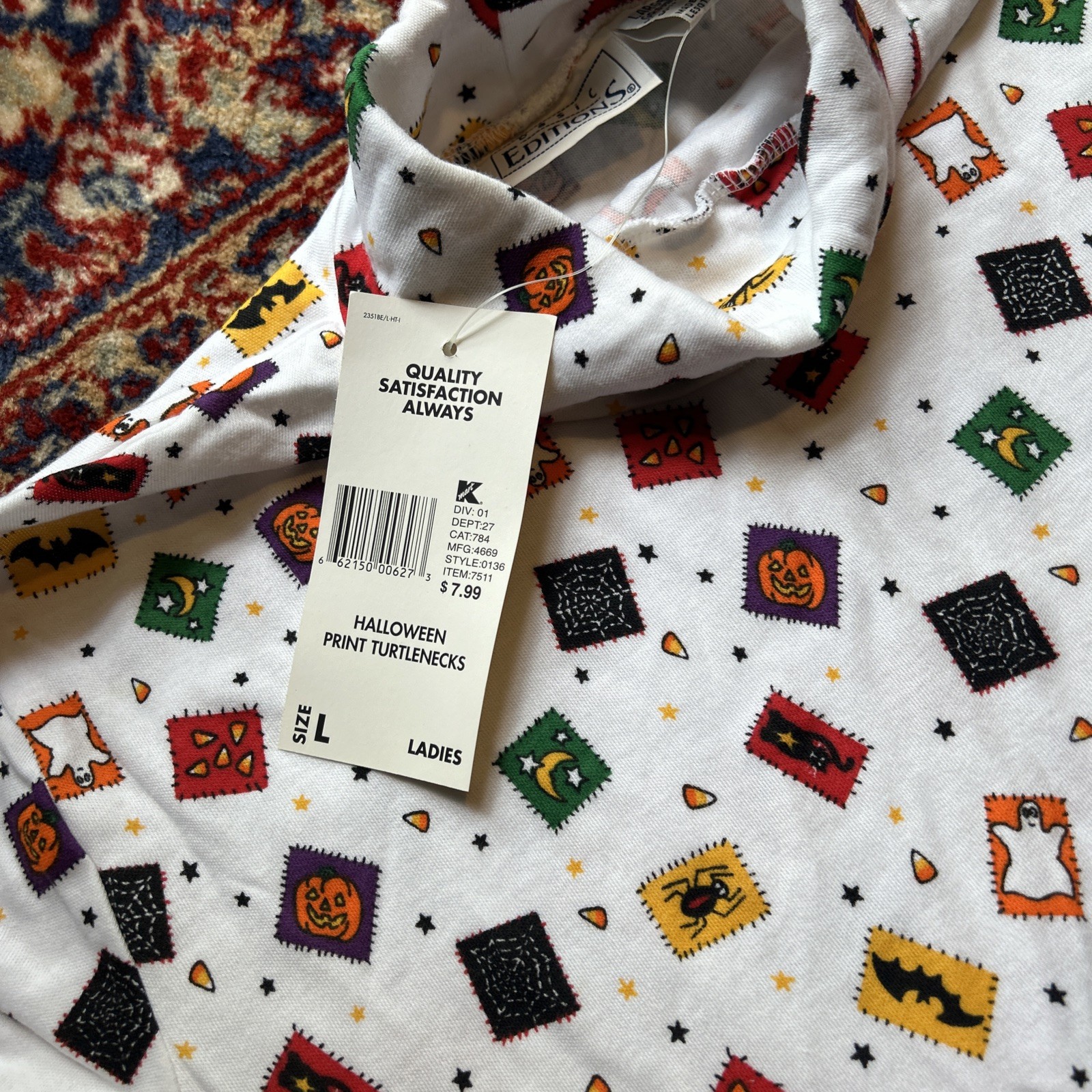 Vintage 90’s Basic Editions Halloween Stamps AOP Turtleneck Shirt Deadstock L