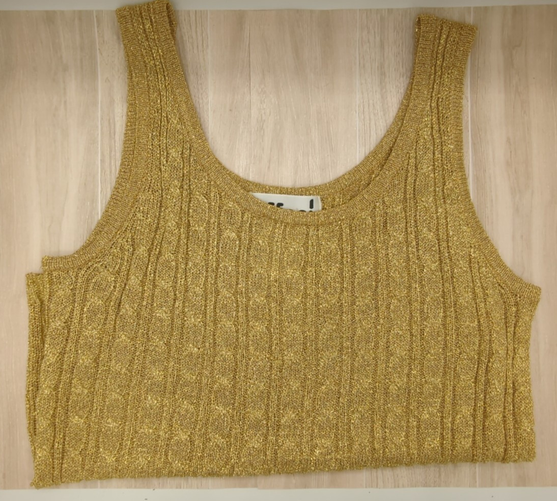 Effeci Large Gold Ribbed Tank Top Sweater Lightweight Disco/Rave 70’s-80’s-90’s