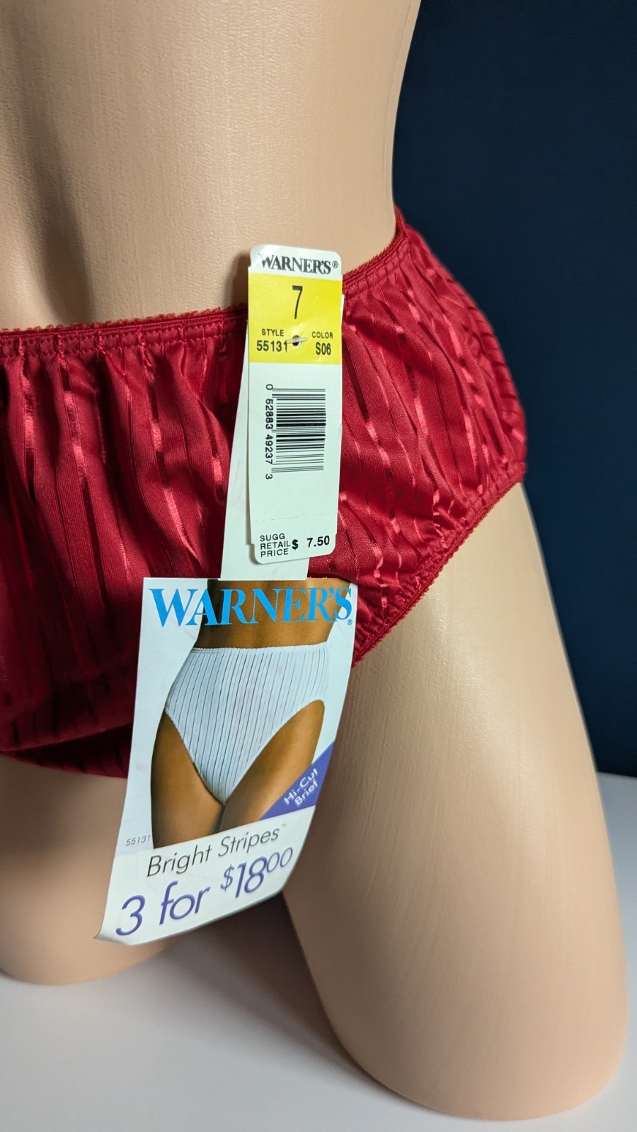 Vintage Warner’s Bright Stripes RED HOT High Cut Bikini Panties NWT Size L 55131