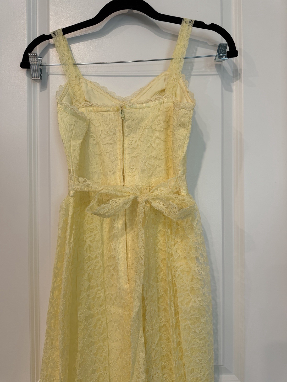 Women’s Vtg Yellow Maxi Dress Lace 2 Piece Set Size XS 70’s Prairie Croquette