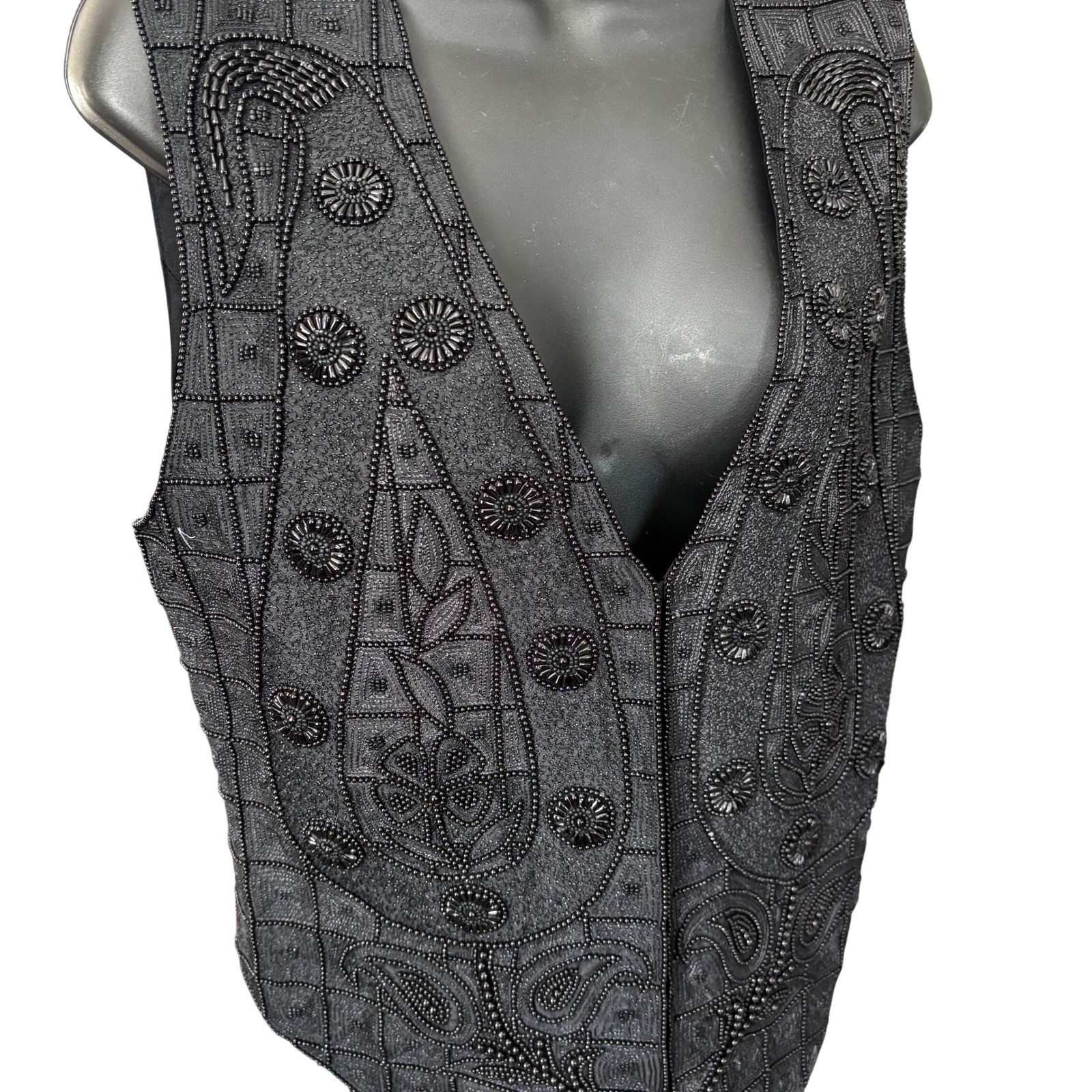 Vintage Liz Clairborne Beaded Silk Vest Sz S Black Whimsigoth Evening