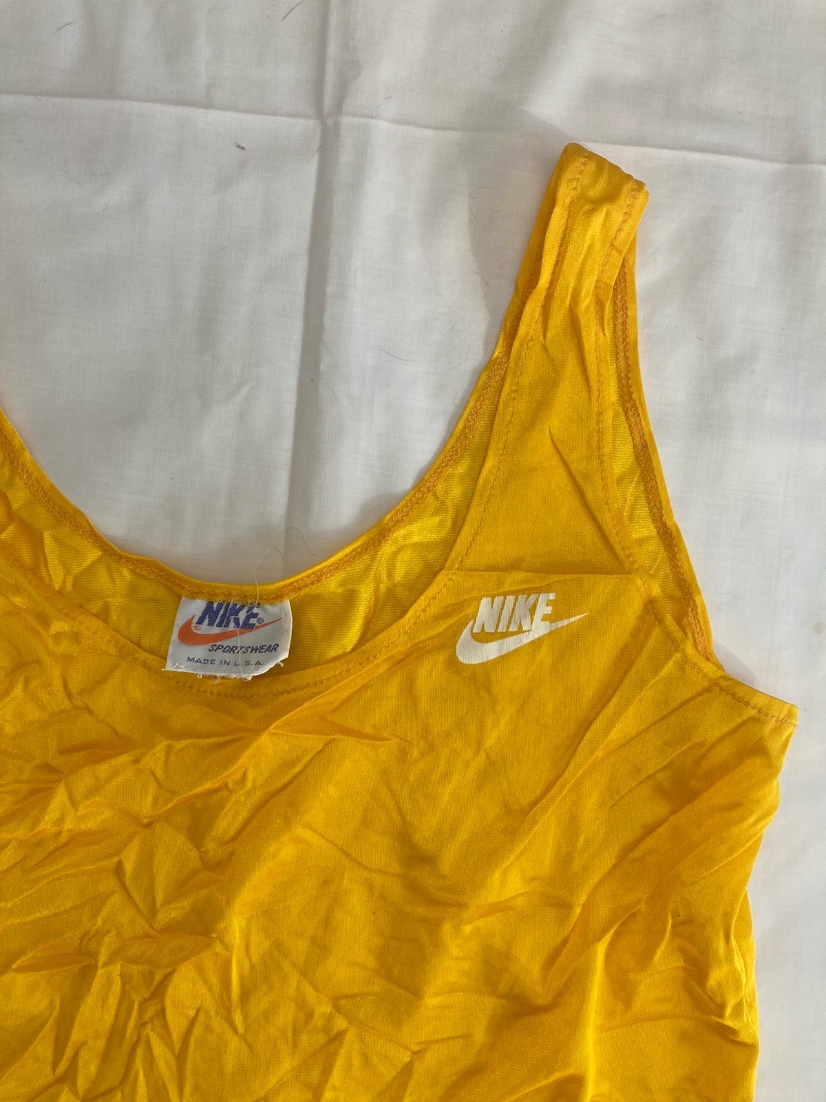 VTG 1970s 80s Nike Sports Wear Tank Top Shorts Set Womens Large Yellow USA Made