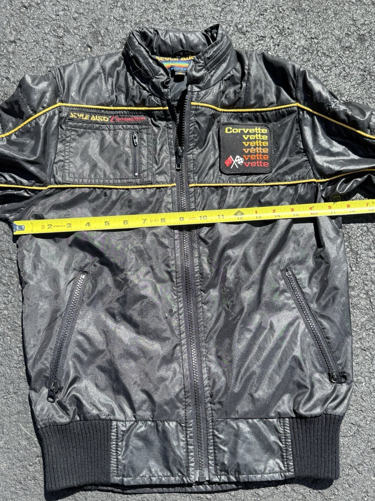 VINTAGE 1980s Black STYLE AUTO CORVETTE JACKET PATCH RACING Car Padded XS