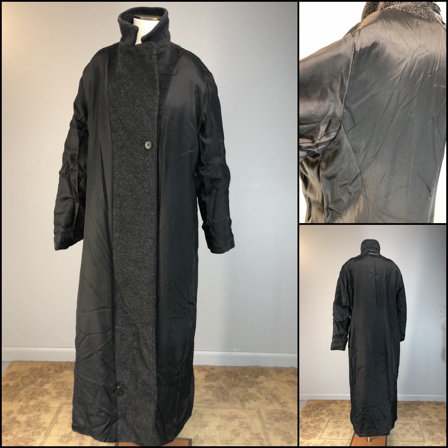 Vintage 90s Coat Wool Mohair Salt Pepper Heather Long Opera Anne Klein 14 L nwot