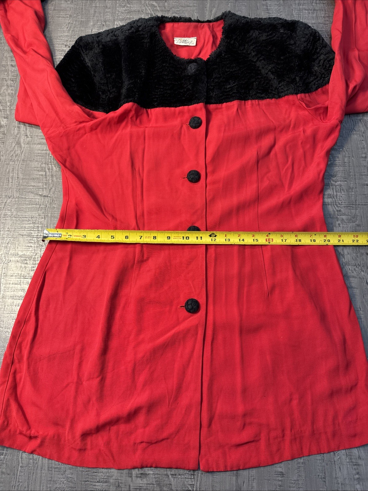 Vintage D’Albert Red and black Lightweight Mid Length Jacket Made In USA 1980s