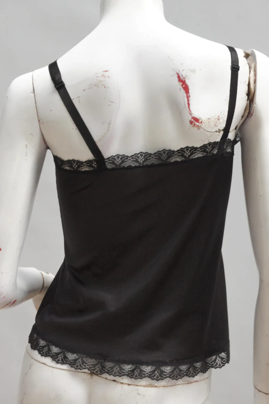 Vintage Black Lace Trim Nylon Slip Top Camisole Tank Lingerie Retro Goth