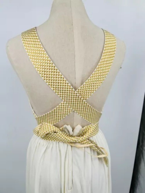 Vintage 70s Lillie Rubin White Gold Halter Cross Back Disco Maxi Dress Size XS