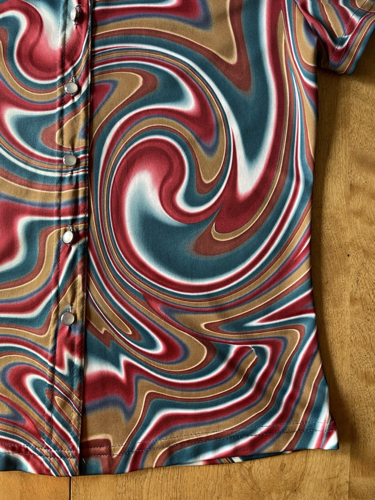 Vintage 90s In Charge Groovy Swirl Button Shirt Size Large Hippie Made In USA