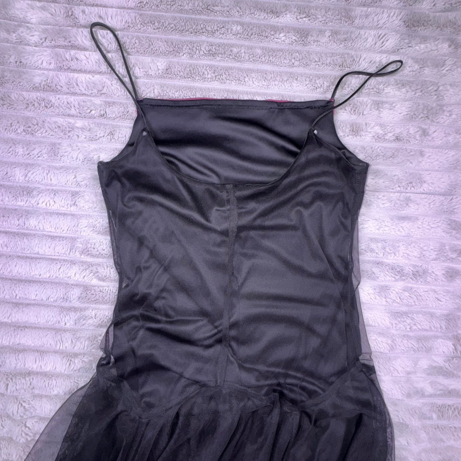 Kiki USA Womens XL Vintage Y2K Black Pink Tulle Drop Waist Handkerchief Dress