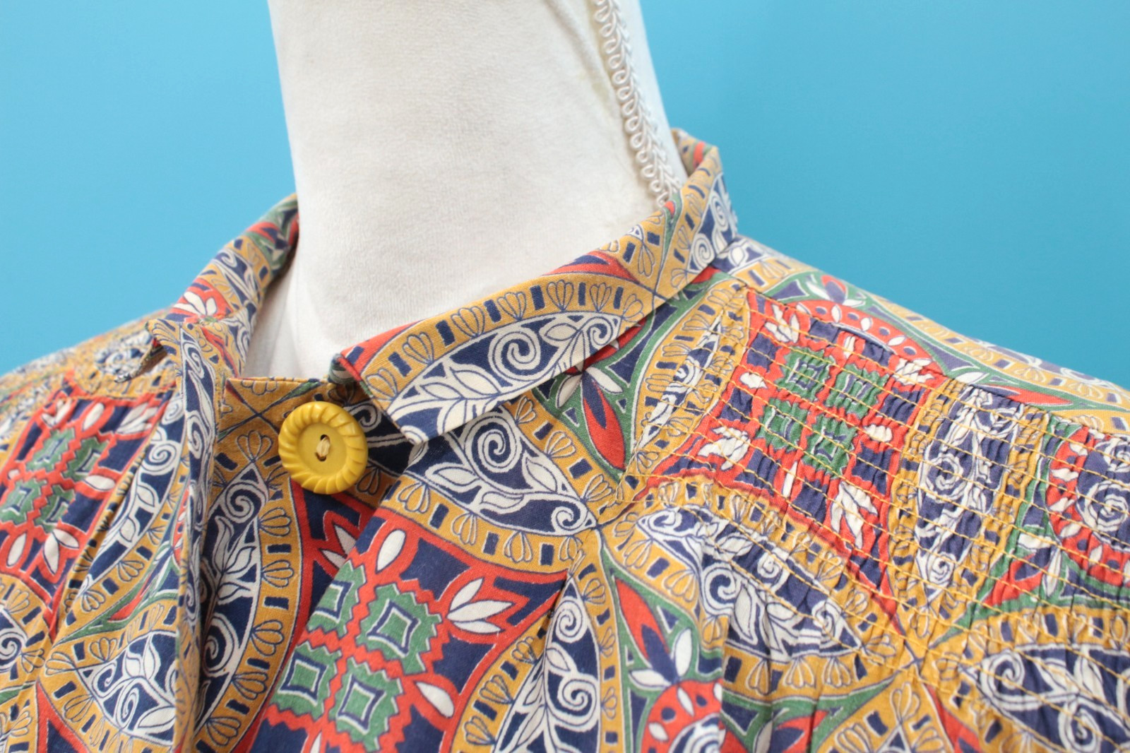 VTG Women’s 40s Colorful Abstract Print Button Front Smock / Shirt Sz M/L 1940s