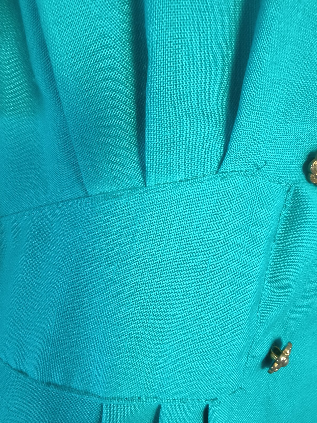 Vintage 90s Pleated Pencil Dress Teal Size 16 Midlength Preppy Stretch Waist P41